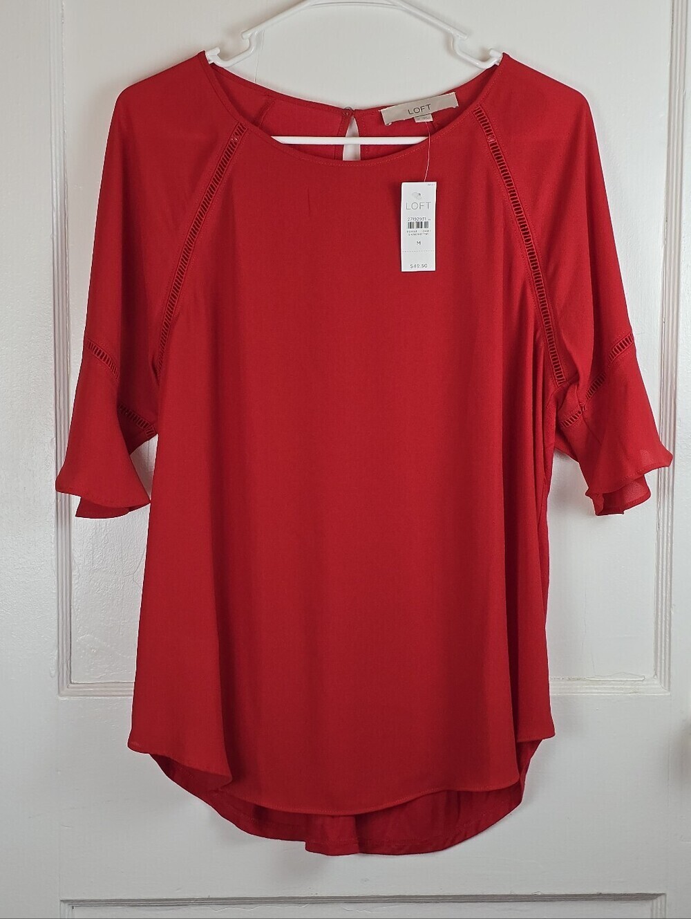 LOFT Bright Red Short Sleeve Mixed Material Blouse NEW